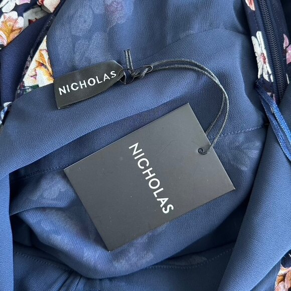 NICHOLAS Garden Rose Long Sleeve Floral Silk Maxi Dress Navy Blue Size 2 NWT - Picture 9 of 12